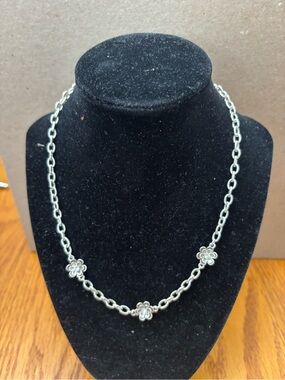 Brighton Metal Pedal Sterling Silver Floral Link Necklace with crystal accents.